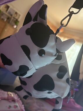 Cow Print Plush Crossbody Bag - Black & White